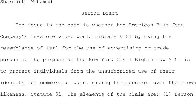 First page of the New York memo rewrite